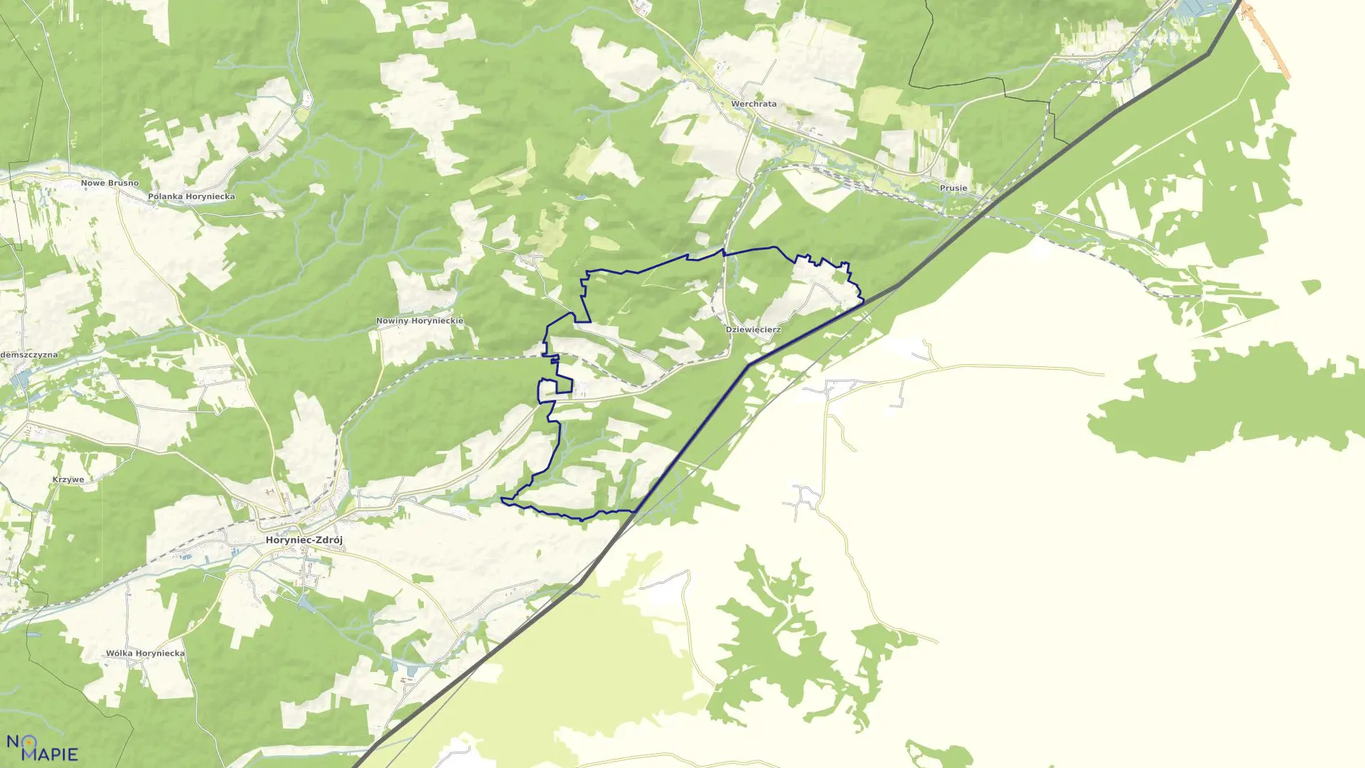 Mapa obrębu Dziewięcierz w gminie Horyniec-Zdrój