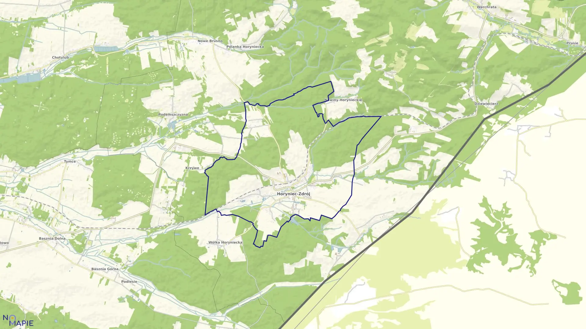 Mapa obrębu Horyniec-Zdrój w gminie Horyniec-Zdrój