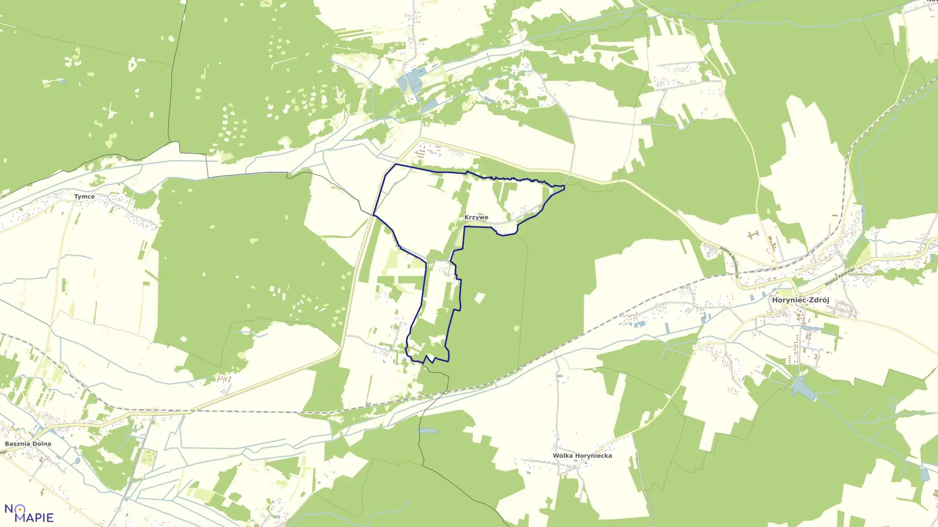 Mapa obrębu Krzywe w gminie Horyniec-Zdrój