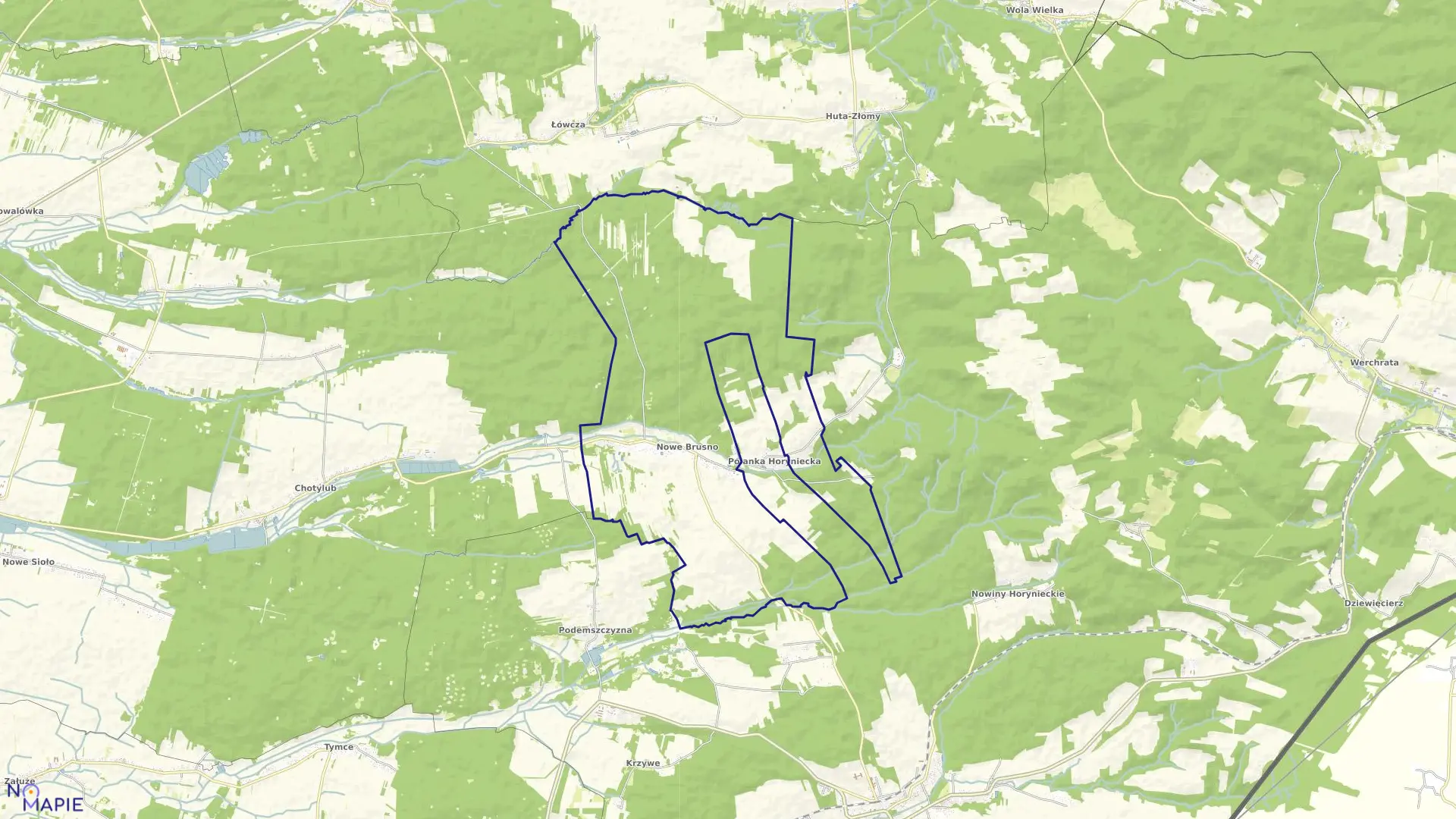 Mapa obrębu Nowe Brusno w gminie Horyniec-Zdrój