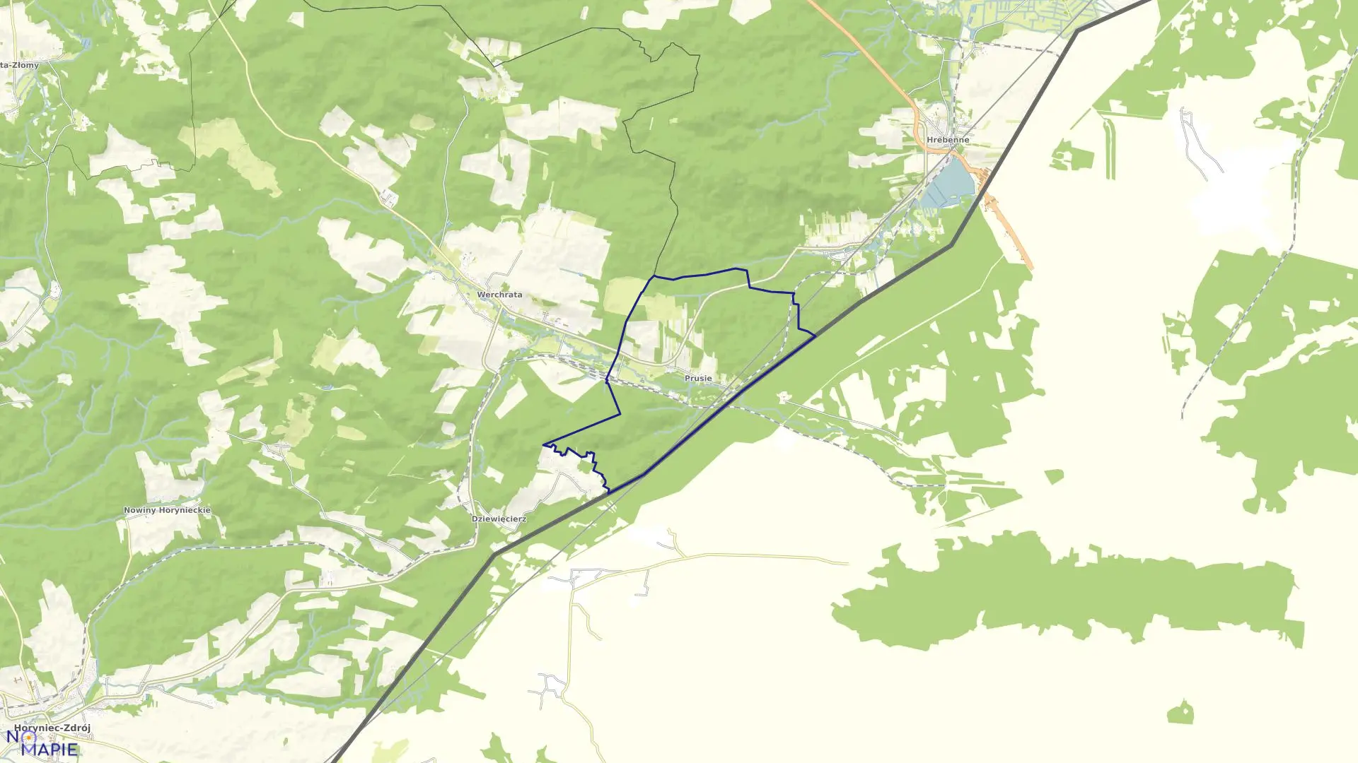 Mapa obrębu Prusie w gminie Horyniec-Zdrój