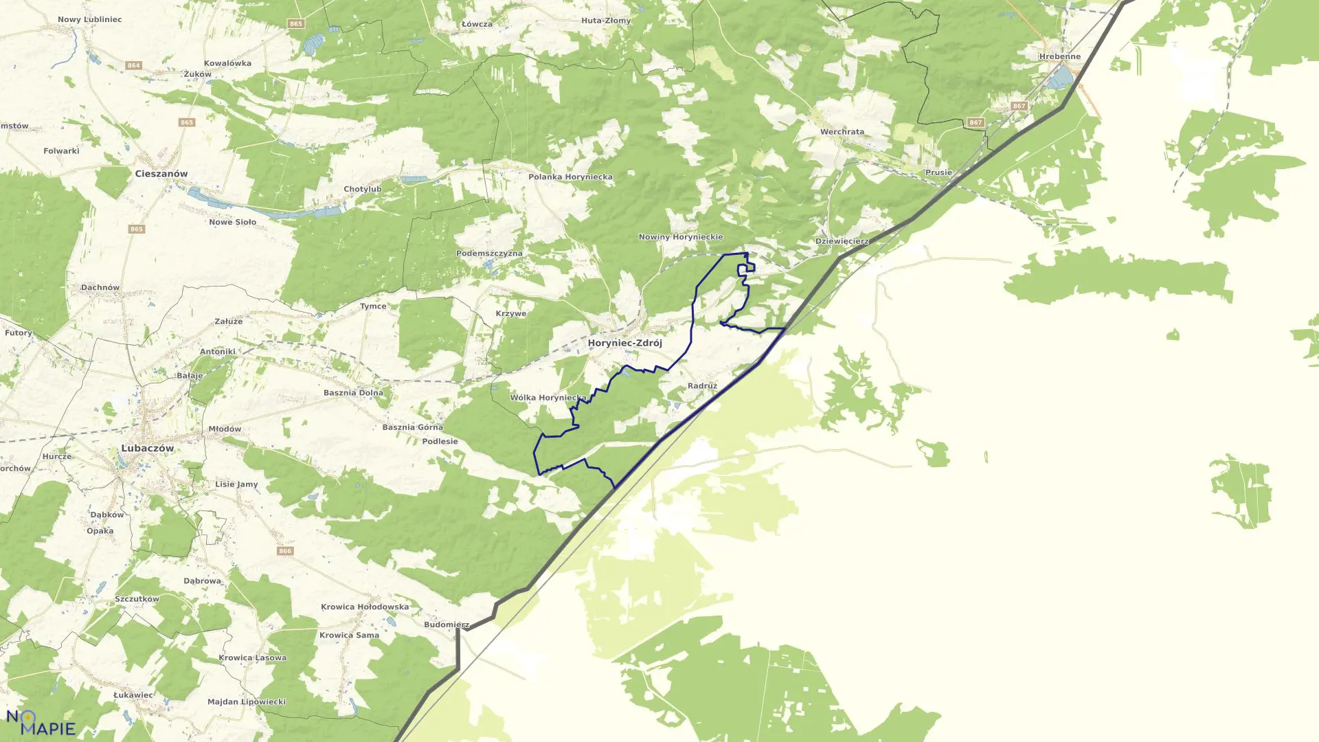 Mapa obrębu Radruż w gminie Horyniec-Zdrój