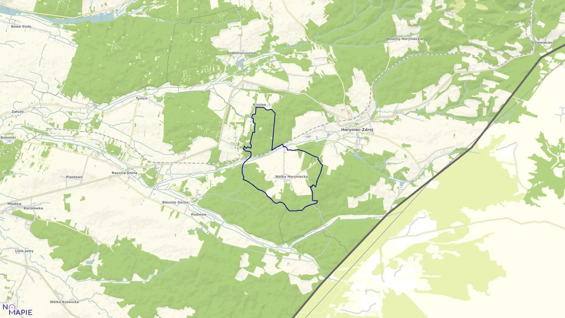 Mapa obrębu Wólka Horyniecka w gminie Horyniec-Zdrój